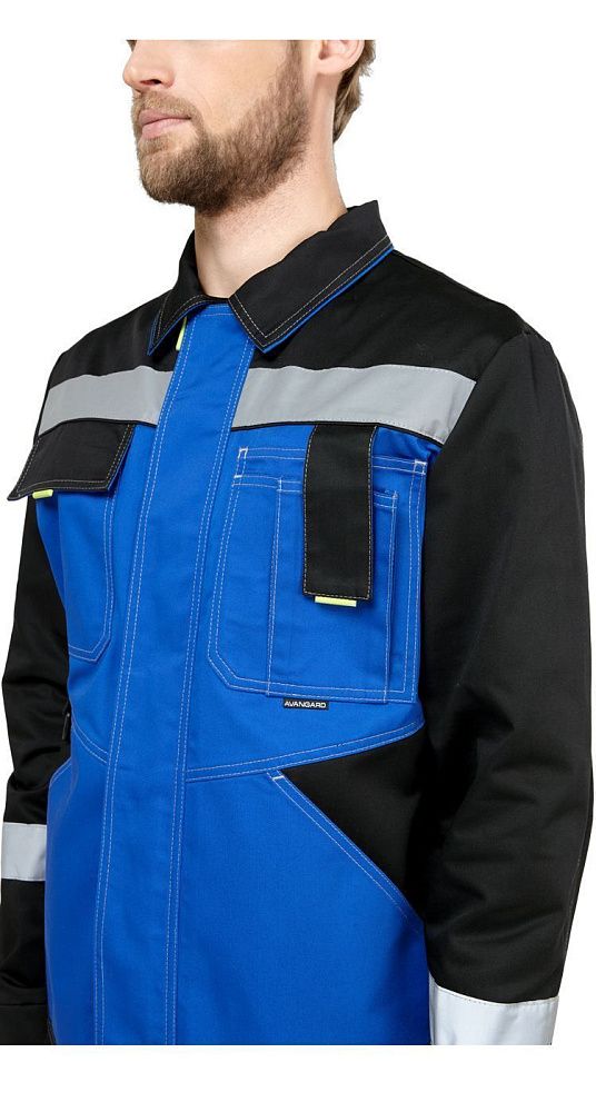 Костюм мужской рабочий летний Гудзон NEW с пк василек-черный